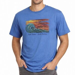 League Outer Banks‎ North Carolina Graphic T-Shirt Blue XL 100% Cotton Surf Wave